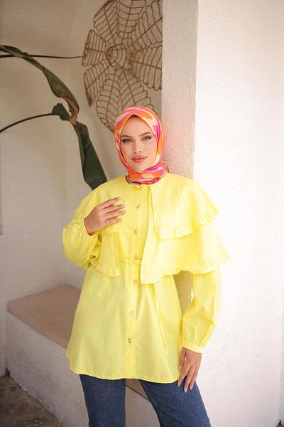 Nergis Neva Butik Double Cape Tunic with Tie at the Waist