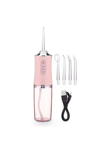Rovitech Irigator oral pentru dus bucal, portabil, 5 capete curatare, rezervor 220 ml, roz