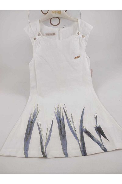 GAMZEAKKUŞ Zero Sleeve Lined Linen Girl's Dress