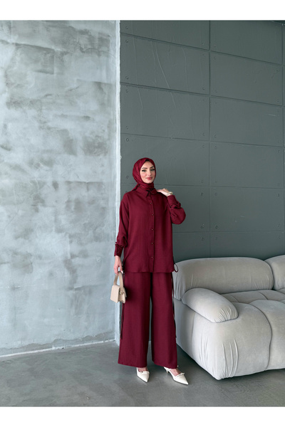 Aranlı tekstil Aerobin Fabric Rope Detail Basic Pants Tunic 2-Piece Set