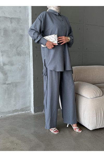 Aranlı tekstil Aerobin Fabric Rope Detail Basic Pants Tunic 2-Piece Set
