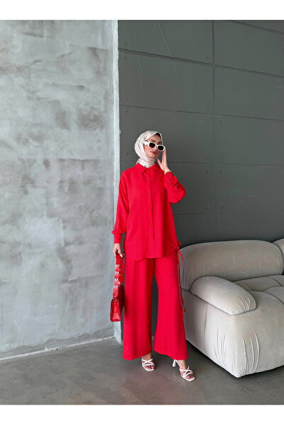 Aranlı tekstil Aerobin Fabric Rope Detail Basic Pants Tunic 2-Piece Set