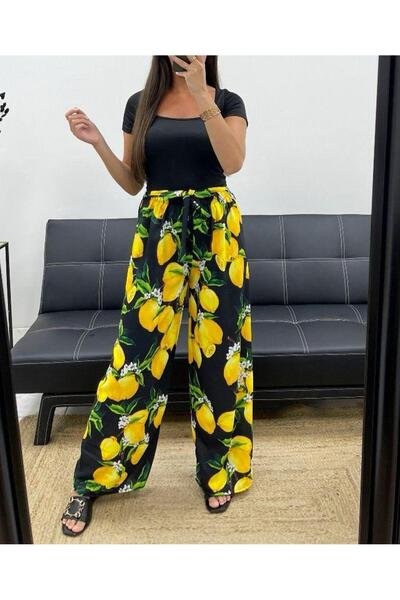 Intisimo Pantaloni cu croi larg primăvară-vară, lămâie, negru