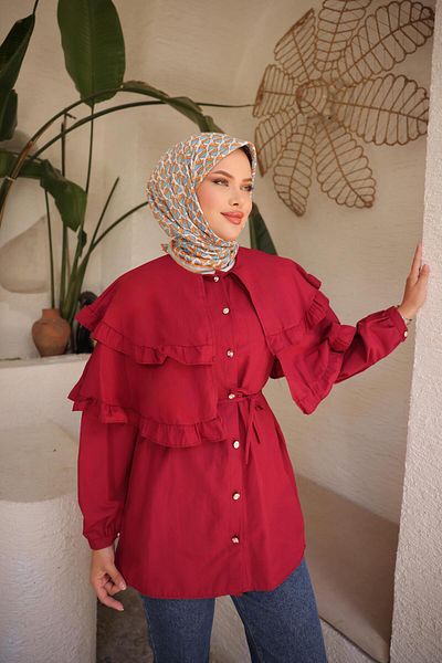 Nergis Neva Butik Double Cape Tunic with Tie at the Waist