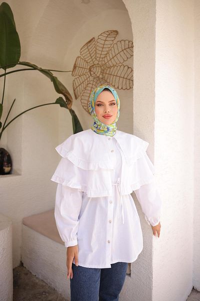 Nergis Neva Butik Double Cape Tunic with Tie at the Waist