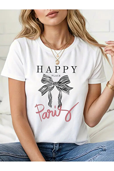 PARUNIV Tricou dama Happy place Paris, stil casual, lejer, confortabil, 100% ...