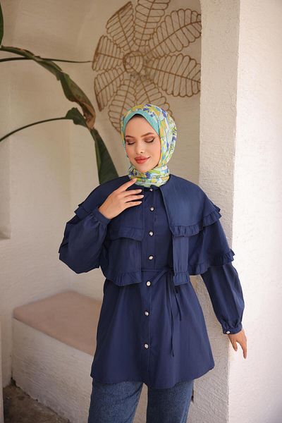 Nergis Neva Butik Double Cape Tunic with Tie at the Waist