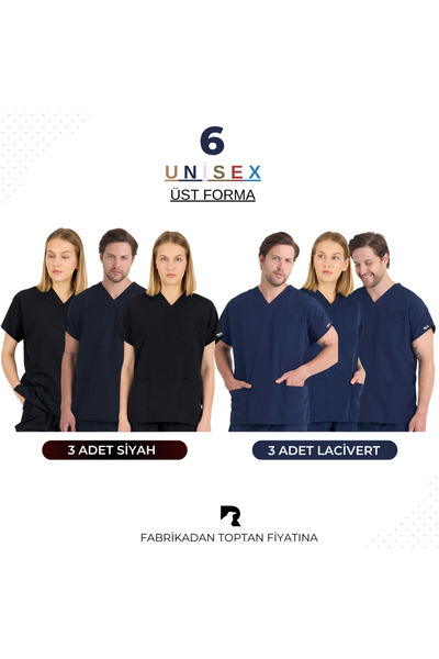 KARGA ÜNİFORMA 6' LI SET ÜST FORMA - Unisex Yarasa Kol Hemşire Ve Doktor Form...