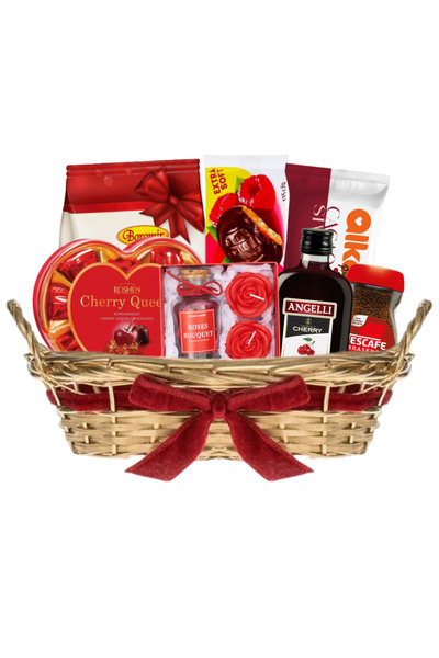 OEM Cos Cadou IMPERIAL cu Delicii Alese, Bomboane Cherry, Lichior Angelli, Biscuitii ROSHEN