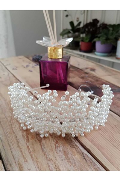 Mufincollection تاج زفاف مصنوع يدويًا مزين باللؤلؤ |   للمناسبات الخاصة