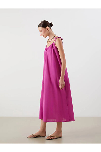 LC Waikiki LCWAIKIKI Classic Fuşya V Yaka Askılı Elbise