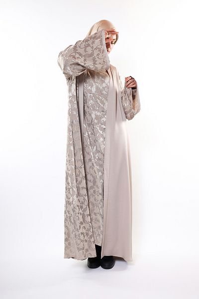 HARİKA WEAR Premium Jessica Patterned Crepe Beige Abaya – Special Design