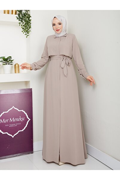 Mor Menekşe Pelerinli Ferace Medine İpeği kumaş