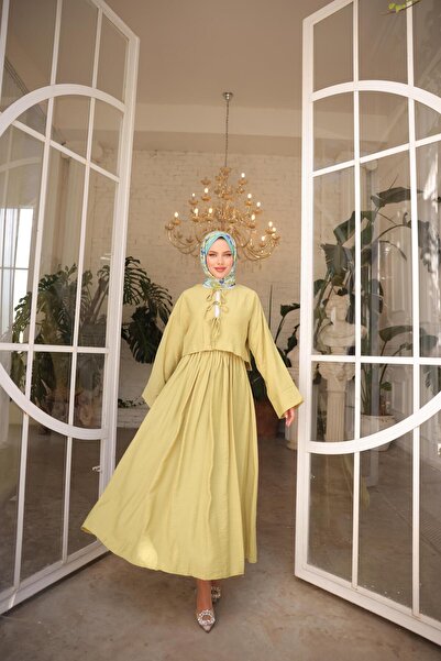 Nergis Neva Butik Σετ φούστα κιμονό με ύφασμα φράουλα με δέσιμο μπροστά