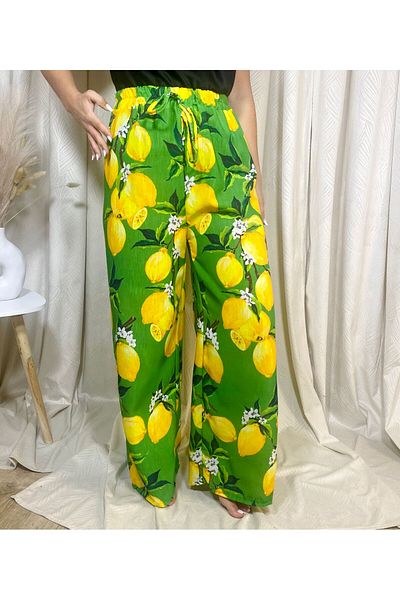 Intisimo Spring-Summer Wide Leg Pants, Lemon, Green