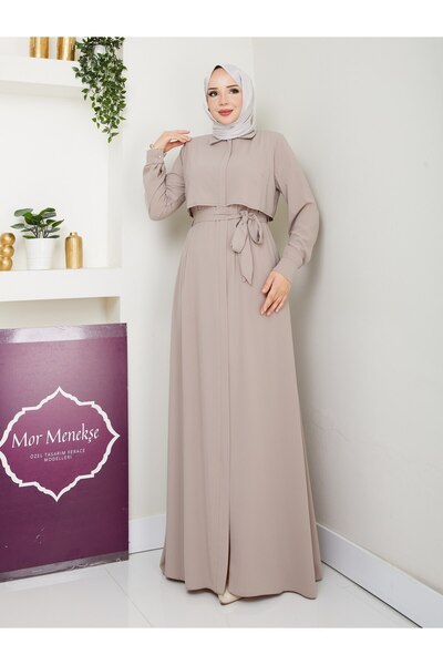 Mor Menekşe Pelerinli Ferace Medine İpeği kumaş