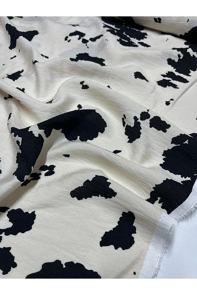 Kumaş sever Cow Print Pattern Stonewashed Cupra Fabric Double Breasted Planting Fabric Dress Skirt Tunic Daily Wear