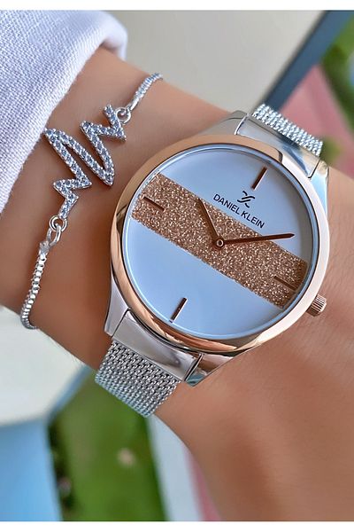 Daniel Klein Brand- Original- Rose Silver Color - 2 Years Warranty-Woven Cord- Women's Wrist Watch - Gift Bracelet