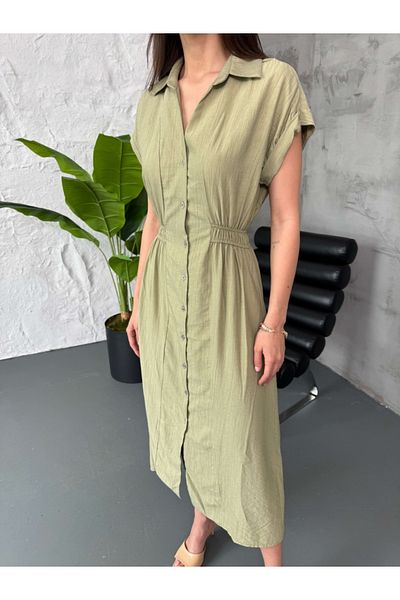 Elif Özbey Butik Χακί Φόρεμα Φράουλα με ελαστική μέση