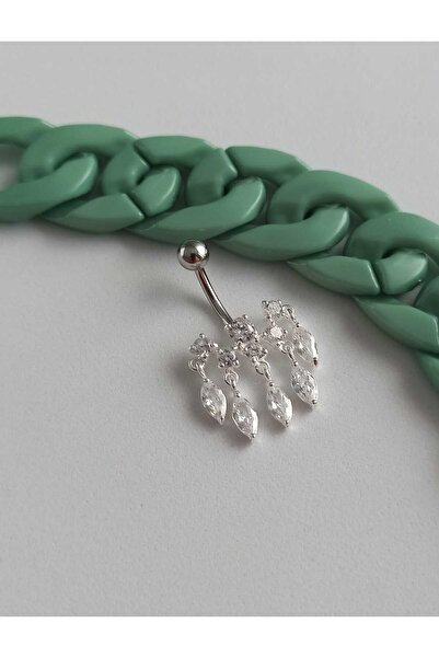 Simge Gümüş 925 Ayar Gümüş Zirkon Taşlı Göbek Piercing