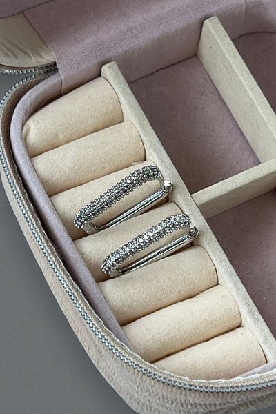 MUTENA Rectangular Fitted Stone Huggie Earrings