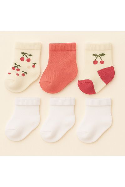 mini mia Set of 6 Baby Socks – Patterned & Solid Color, Soft Cotton