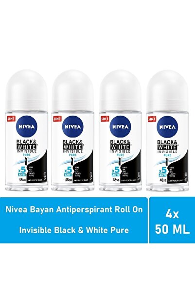 NIVEA Roll On Invisible Black White Pure 50 ml - 4'lü Avantaj Paketi