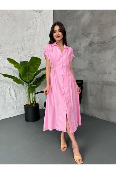 Elif Özbey Butik Pink Waist Elastic Strawberry Dress