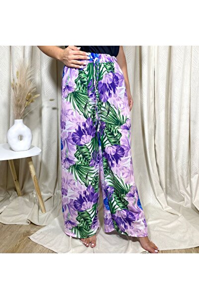 Intisimo Spring-Summer Wide Leg Pants, Purple/Green
