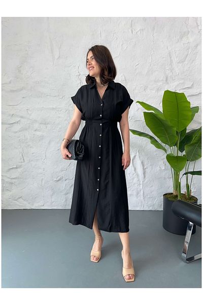 Elif Özbey Butik Black Waist Elastic Strawberry Dress
