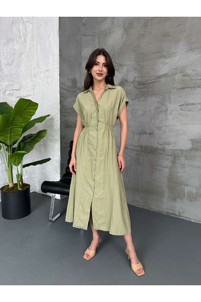Elif Özbey Butik Χακί Φόρεμα Φράουλα με ελαστική μέση