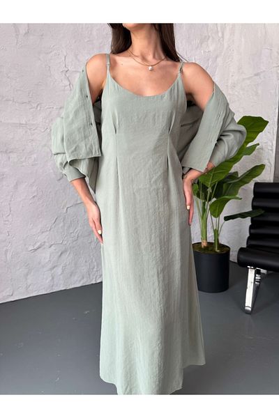 Elif Özbey Butik Σετ πουκάμισο φόρεμα με πράσινο σχοινί Çağla