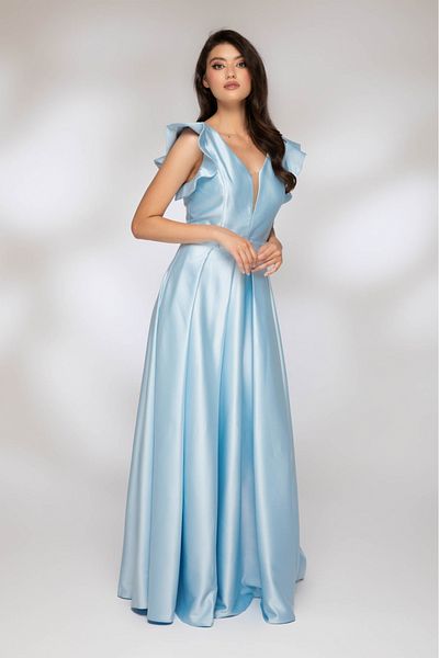 Atmosphere Fashion Rochie lungă elegantă din tafta albastră