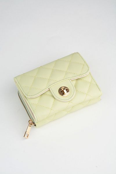 Vivaq Women's Neon Green Small Size Quilted Zippered and Flip Lock Closure Faux Leather Wallet