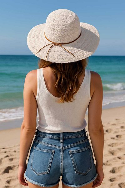 WOHOME Lace Detail Wide Brim Summer Beach Hat-Women