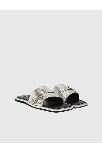 İLVİ Eliza Genuine Leather Gold Women's Slippers