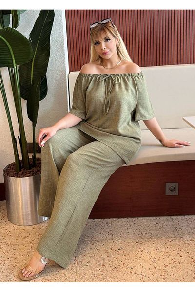MODA Women's Large Size Lace Madonna Collar Pocket Linen Suit