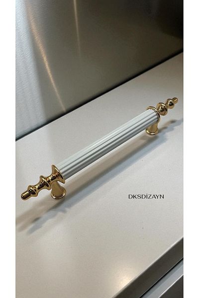 DKSDİZAYN Ezgi 96 mm Gold White Handle 1St Grade Metal and Aluminum Luxury Modern Kitchen Cabinet Drawer Handle Handle