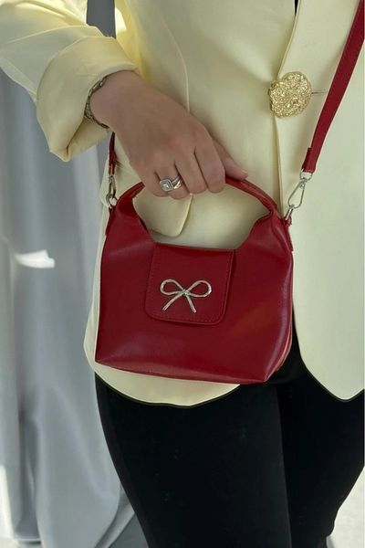 LEONAS Women's Hand and Shoulder Bag Kittye Red with Ribbon Buckle