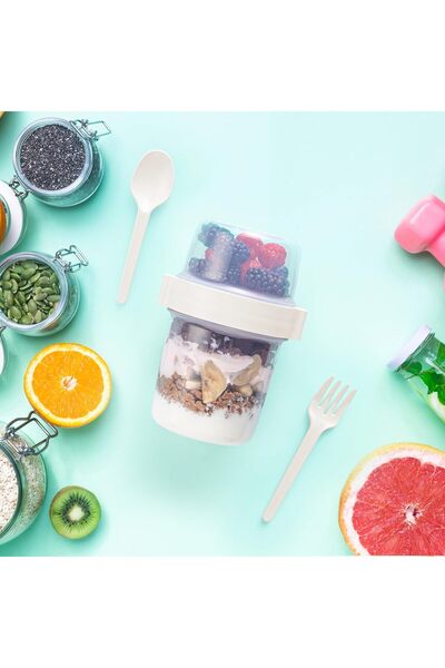 Righton 4-Piece 650 ml Takengo Fruit Yogurt and Musli Container with Spoon and Bowl Practical Portable Cup with Lid