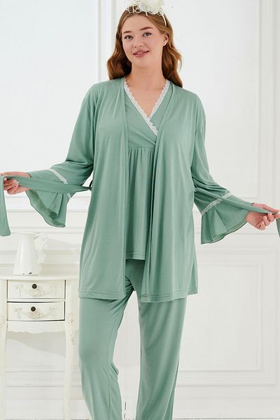 Emose 3-Piece Maternity Pajama Set with Lace and Morning Dress