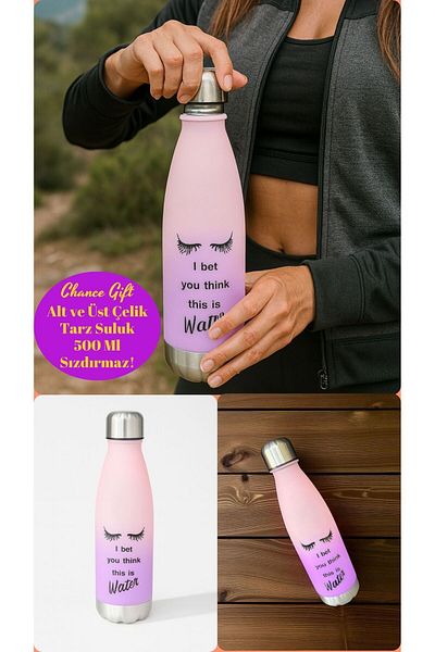 İNTER LİFE Colorful Adult Motivational Water Bottle Water Bottle 700 ml Large Size Non-Spillable Durable Steel Bottom-Top
