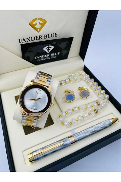 FANDER BLUE Men's set consisting of 4 pieces: watch, rosary, cufflinks, and pen.