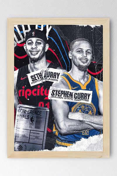 Saturn Stephen Curry Seth Curry Framed Painting - Basketball Nba Poster Painting