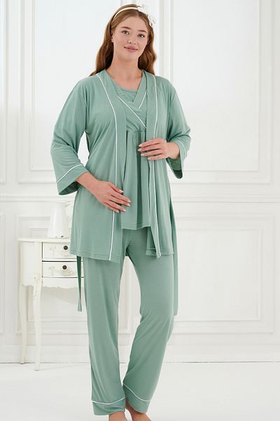 Emose 3-Piece Maternity Pajama Set with Lace and Morning Dress