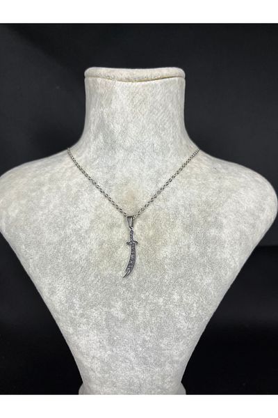 Mos Tespih Hz.Ali Zülfikar Sword Silver Color Steel Necklace