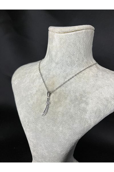 Mos Tespih Hz.Ali Zülfikar Sword Silver Color Steel Necklace