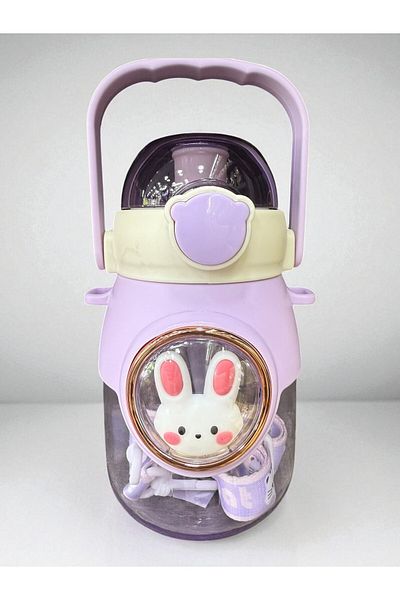 İNTER LİFE Cute Rabbit Model Children's Water Bottle and Flask Bpa Free Leakproof Durable Water Bottle with Hanger 900 ml