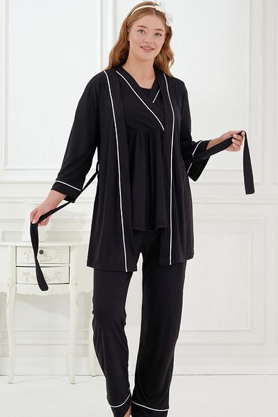 Emose 3-Piece Maternity Pajama Set with Lace and Morning Dress