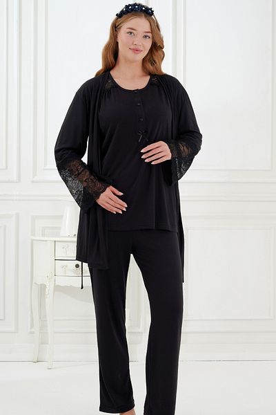 Emose 3-Piece Maternity Pajama Set with Lace and Morning Dress